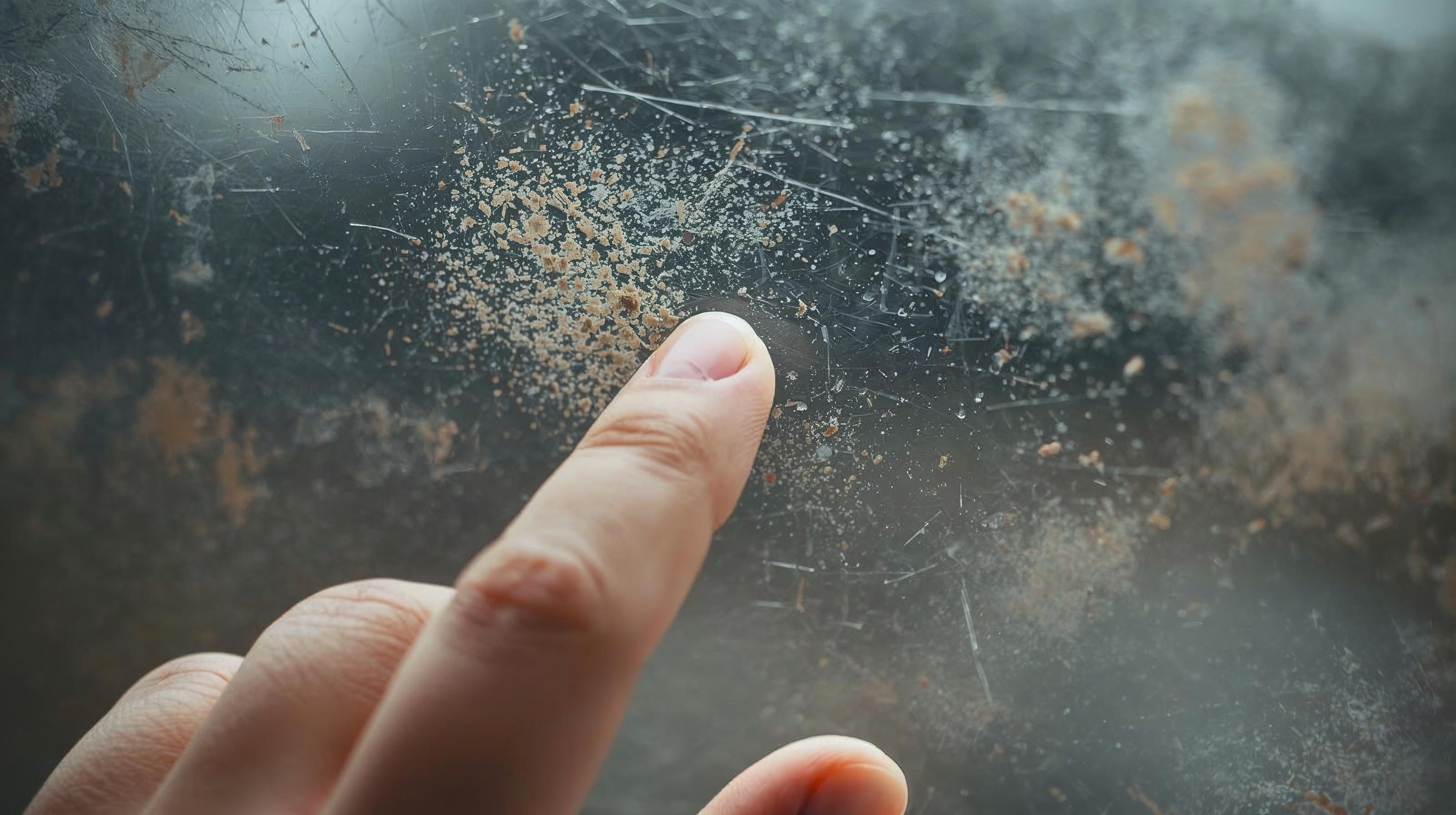 检查门框顶端无尘土的特写